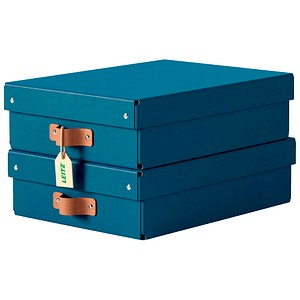 4002432136421 - Puro Aufbewahrungsbox mit Deckel mittelgroß & flach 8L 100% recycelter Karton 2er-Pack Dunkelblau