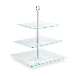 4052025320805 - Etagere 3-stöckig eckig Cupcakes Kekse Snacks Obst Glas Edelstahl Servierständer transparent silber - Relaxdays