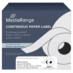 4260459618157 - Papieretikett kompatibel zu Brother DK-22205 62 mm x 3048 m schwarz auf weiß 4260459618157 MediaRange 4260459618157 - Papieretikett kompatibel zu Brother DK-22205 62 mm x 3048 m schwarz auf weiß 4260459618157 MediaRange