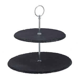 4052025307301 - Relaxdays - Etagere 2 Etagen Schiefer Kuchen Snacks Obst Metallgriff Servierständer HxD 23x25 cm anthrazit silber 4052025307301 - Relaxdays - Etagere 2 Etagen Schiefer Kuchen Snacks Obst Metallgriff Servierständer HxD 23x25 cm anthrazit silber