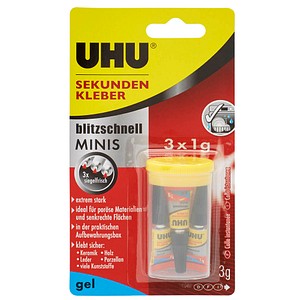 3 UHU blitzschnell MINIS gel Sekundenkleber 3x 1,0 g