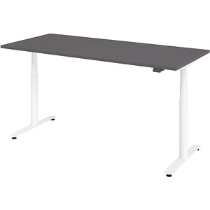 HAMMERBACHER VXDLR19 elektrisch höhenverstellbarer Schreibtisch grafit rechteckig, T-Fuß-Gestell weiß 180,0 x 80,0 cm