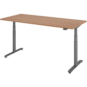 HAMMERBACHER VXDLR19 elektrisch höhenverstellbarer Schreibtisch nussbaum rechteckig, T-Fuß-Gestell grau 180,0 x 80,0 cm