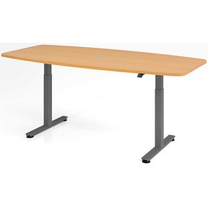 HAMMERBACHER Konferenztisch VXMST22 buche Tonnenform, T-Fuß-Gestell grau, 220,0 x 83,0/103,0 x 71,0 - 120,0 cm
