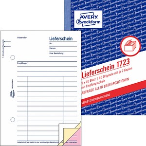 AVERY Zweckform Formularbuch 1723 Lieferschein mit Empfangsschein AVERY Zweckform Formularbuch 1723 Lieferschein mit Empfangsschein