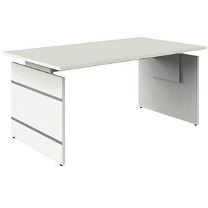 4044917429383 - Schreibtisch 1144181 manuell höhenverstellbar 68-76cm (H) 160cmx80cm (BxT) rechteckig weiß weiß mit alusilbernen Applika 4044917429383 - Schreibtisch 1144181 manuell höhenverstellbar 68-76cm (H) 160cmx80cm (BxT) rechteckig weiß weiß mit alusilbernen Applika