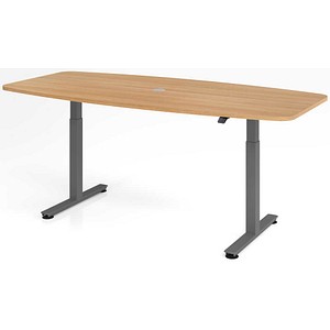 HAMMERBACHER Konferenztisch VXMST22 eiche Tonnenform, T-Fuß-Gestell grau, 220,0 x 83,0/103,0 x 71,0 - 120,0 cm