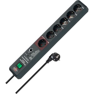 4007123611874 - Brennenstuhl Secure-Tec 6-fach-Steckdosenleiste Sicherheitsschalter Automatik-Schaltsystem Überspannungsschutz bis 19500 A 3 m Kabel L 485 x B 65 x T 105 mm anthrazit