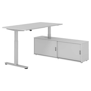 4032062329207 - VXMST16SB elektrisch höhenverstellbarer Schreibtisch lichtgrau rechteckig T-Fuß-Gestell silber 1600 x 800 cm