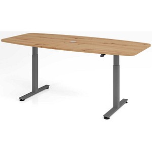 HAMMERBACHER Konferenztisch VXMST22 asteiche Tonnenform, T-Fuß-Gestell grau, 220,0 x 83,0/103,0 x 71,0 - 120,0 cm