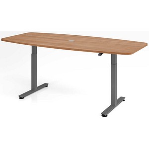 HAMMERBACHER Konferenztisch VXMST22 nussbaum Tonnenform, T-Fuß-Gestell grau, 220,0 x 83,0/103,0 x 71,0 - 120,0 cm