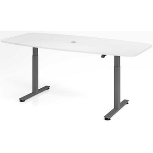 HAMMERBACHER Konferenztisch VXMST22 weiß Tonnenform, T-Fuß-Gestell grau, 220,0 x 83,0/103,0 x 71,0 - 120,0 cm