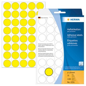 4008705022514 - HERMA Klebepunkte 2251 Ø 19 mm selbstklebend permanenthaftend per Hand beschreibbar 1280 Stück auf 32 Blatt FSC®-Papier gelb