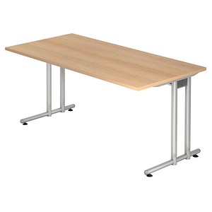 HAMMERBACHER Prokura Schreibtisch eiche rechteckig, C-Fuß-Gestell silber 160,0 x 80,0 cm