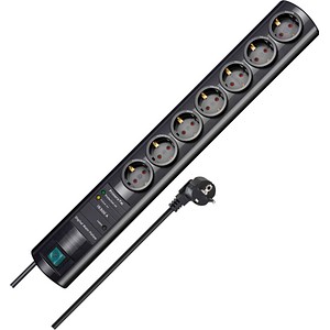 4007123636402 - Brennenstuhl - Primera-Tec DigiMaster Steckdosenleiste 7-fach mit Überspannungsschutz 19500A (2m Kabel Schalter Master Slave Funktion) schwarz