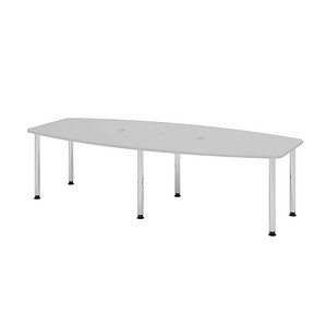 4032062151037 - Konferenztisch manuell höhenverstellbar 72-74cm (H) 280cmx85-130cm (BxT) 10 Personen Tonnenform lichtgrau   chrom 403206215
