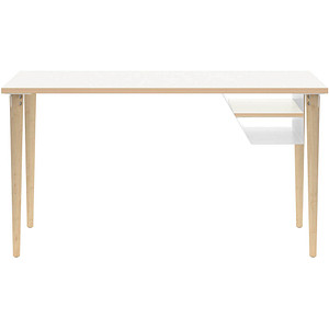 5020073844184 - Schreibtisch Poise POD1406W696 65-130cm (H) 140x60cm (BxT) rechteckig weiß   eiche hell 5020073844184 Bisley