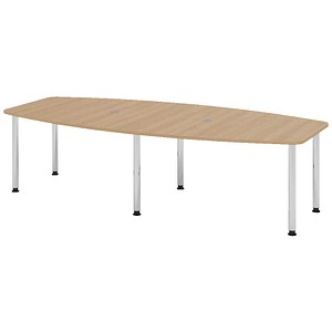 Hammerbacher Konferenztisch K-Serie, manuell höhenverstellbar 72-74cm (H), 280x85-130cm (BxT), 10 Personen, Tonnenform, eiche / chrom 4032062 7 Stück