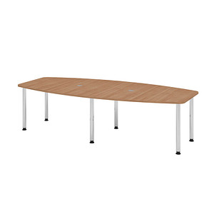 4032062034897 - HAMMERBACHER Konferenztisch KT28C nussbaum Tonnenform Rundrohr chrom 2800 x 850 1300 x 720 - 740 cm