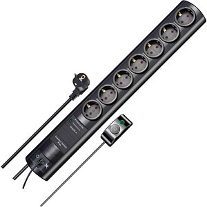 4007123636549 - Brennenstuhl Primera-Tec Comfort Switch Plus Steckdosenleiste 7-fach mit Überspannungsschutz 2m Kabel Schalter und RJ-11-Verbindung schwarz