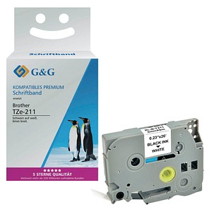 6934974116204 - Schriftband kompatibel zu Brother Beschriftungsband TZe-211 selbstklebend weiß schwarz Kunststoff laminiert L 8 m x B 6 mm