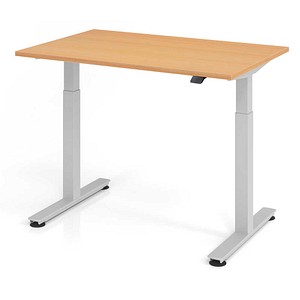 4032062151884 - Sitz-Steh-Schreibtisch VXMST12 6 S elektrisch höhenverstellbar 72-119cm (H) 120cmx80cm (BxT) rechteckig buche   Silber 40320