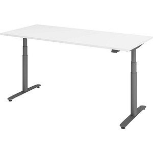 HAMMERBACHER VXDLR19 elektrisch höhenverstellbarer Schreibtisch weiß rechteckig, T-Fuß-Gestell grau 180,0 x 80,0 cm