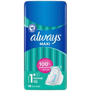 always Binden Maxi Normal mit Flügeln für leichte bis mittlere Tage, 16 St.