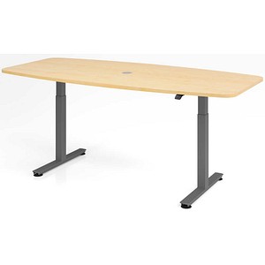 HAMMERBACHER Konferenztisch VXMST22 ahorn Tonnenform, T-Fuß-Gestell grau, 220,0 x 83,0/103,0 x 71,0 - 120,0 cm