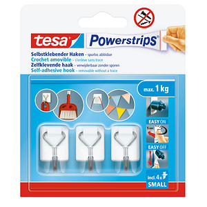 4063565408328 - tesa® Powerstrips Klebehaken selbstklebend weiß ablösbar & wiederverwendbar Tragkraft bis 10 kg 3 Stück