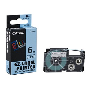 4971850120476 - Schriftband XR-6X1 6mm x 8m schwarz transparent laminiert stark selbstklebend 4971850120476 Casio 4971850120476 - Schriftband XR-6X1 6mm x 8m schwarz transparent laminiert stark selbstklebend 4971850120476 Casio