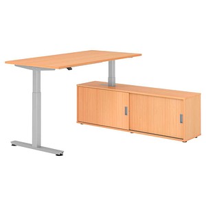 4032062329214 - Schreibtischkombination höhenverstellbar 71-120cm (H) 160x80cm (BxT) rechteckig buche   silber 4032062329214 Hammerbacher