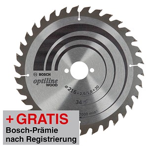 3165140964609 - AKTION BOSCH Optiline Wood Kreissägeblatt 2160 mm 34 Zähne mit Prämie nach Registrierung 3165140964609 - AKTION BOSCH Optiline Wood Kreissägeblatt 2160 mm 34 Zähne mit Prämie nach Registrierung