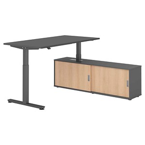 4032062334102 - VXMST16SB elektrisch höhenverstellbarer Schreibtisch grafit rechteckig T-Fuß-Gestell grau 1600 x 800 cm
