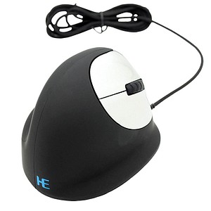 r-go HE Ergo Vertical Mouse Größe M rechts Maus ergonomisch kabelgebunden schwarz, silber