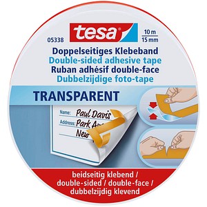 0000040061023 - Doppelseitiges Klebeband 10 m x 15 mm transparent Haushaltsklebeband & Klebehaken - Tesa