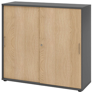 4032062306154 - Schiebetürschrank Breno abschließbar Spanplatte melaminharzbeschichtet B 1200 x T 400 x H 1100 mm 3 Ordnerhöhen graphit Eiche 4032062306154 - Schiebetürschrank Breno abschließbar Spanplatte melaminharzbeschichtet B 1200 x T 400 x H 1100 mm 3 Ordnerhöhen graphit Eiche