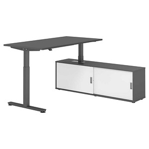 4032062334805 - VXMST16SB elektrisch höhenverstellbarer Schreibtisch grafit rechteckig T-Fuß-Gestell grau 1600 x 800 cm