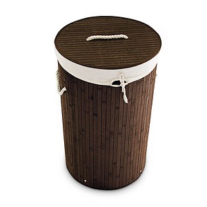 4052025046750 - Relaxdays Wäschekorb Bambus faltbare Wäschetonne mit Deckel Volumen 70 l Wäschesack Baumwolle rund Ø 41 cm braun