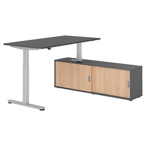 4032062329337 - Schreibtischkombination höhenverstellbar 71-120cm (H) 160x80cm (BxT) rechteckig graphit   silber 4032062329337 Hammerbacher