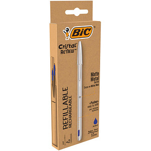 3086123640139 - BIC Cristal ReNew Metall Kugelschreiber Blau Mittel 032 mm Nachfüllbar 3 Stück