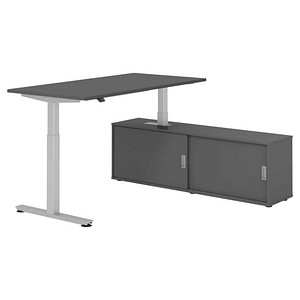 4032062329306 - VXMST16SB elektrisch höhenverstellbarer Schreibtisch grafit rechteckig T-Fuß-Gestell silber 1600 x 800 cm
