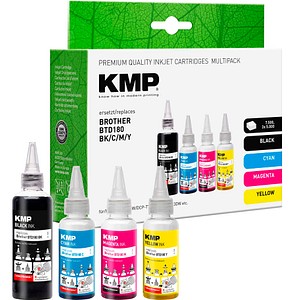 KMP  schwarz, cyan, magenta, gelb Tintenflaschen kompatibel zu brother BTD180BKCMY, 4er-Set