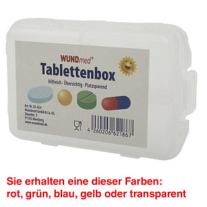 WUNDmed® Tablettenbox farbsortiert (rot, grün, blau, gelb, transparent)