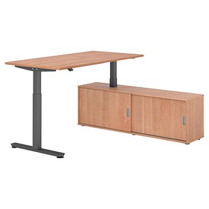 4032062334058 - VXMST16SB elektrisch höhenverstellbarer Schreibtisch nussbaum rechteckig T-Fuß-Gestell grau 1600 x 800 cm