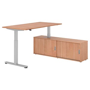 4032062329221 - Schreibtischkombination höhenverstellbar 71-120cm (H) 160x80cm (BxT) rechteckig nussbaum   silber 4032062329221 Hammerbacher