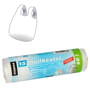 4002911120880 - PAPSTAR Müllsäcke 60 L Tragegriff Transparent HDPE (Hochdichtes Polyethylen) Tragegriff 15 Stück