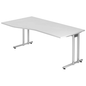 HAMMERBACHER Prokura Schreibtisch weiß Trapezform, C-Fuß-Gestell silber 180,0 x 80,0/100,0 cm