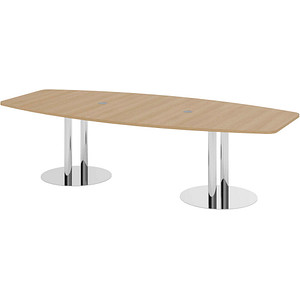 4032062157503 - HAMMERBACHER Konferenztisch KT28S eiche Tonnenform Rundrohr chrom 2800 x 850 - 1300 x 740 cm