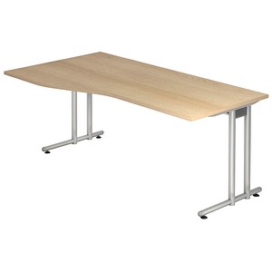 HAMMERBACHER Prokura Schreibtisch eiche Trapezform, C-Fuß-Gestell silber 180,0 x 80,0/100,0 cm